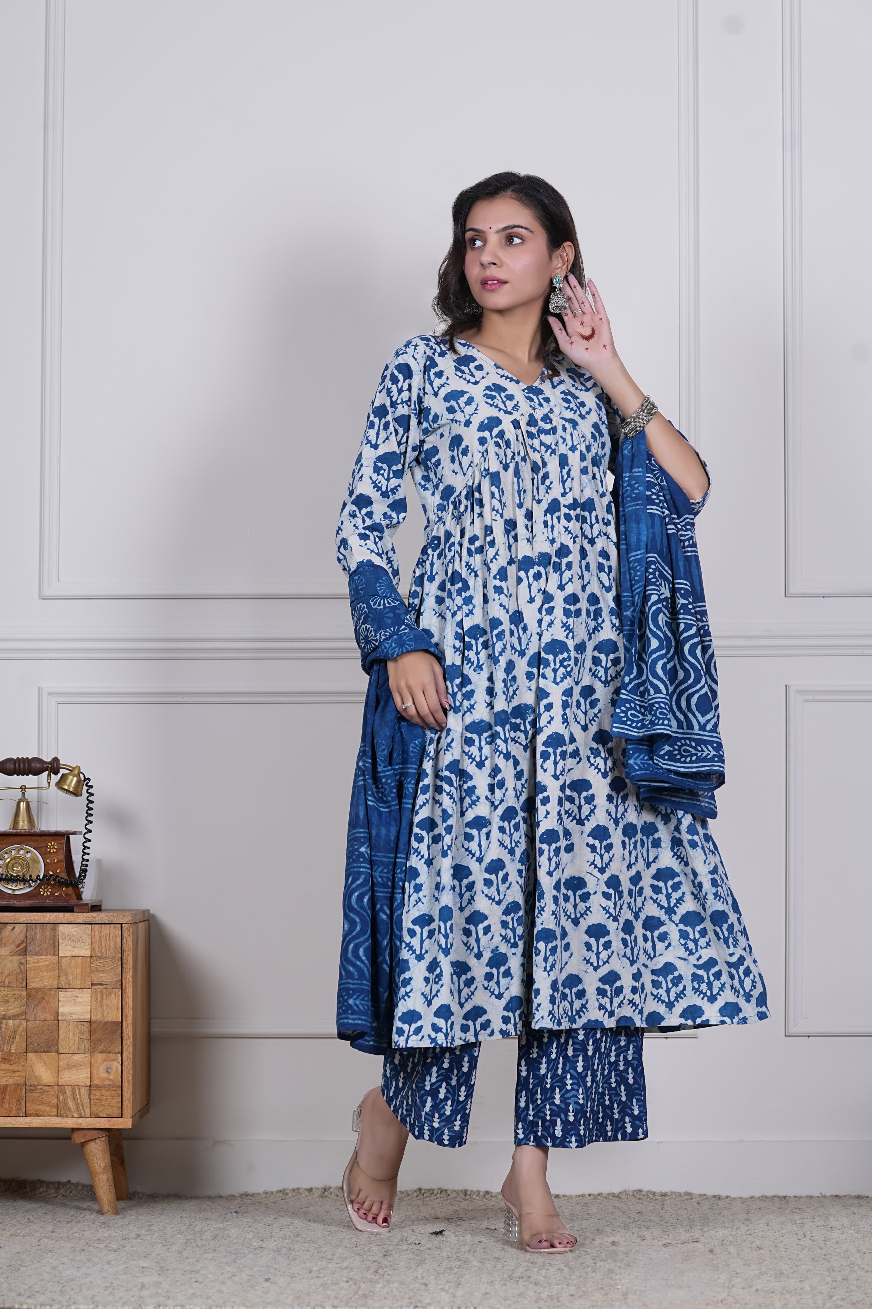 NEW COLLECTION OF  HANDBLOCK PRINTED ANARKALI 3PC SET