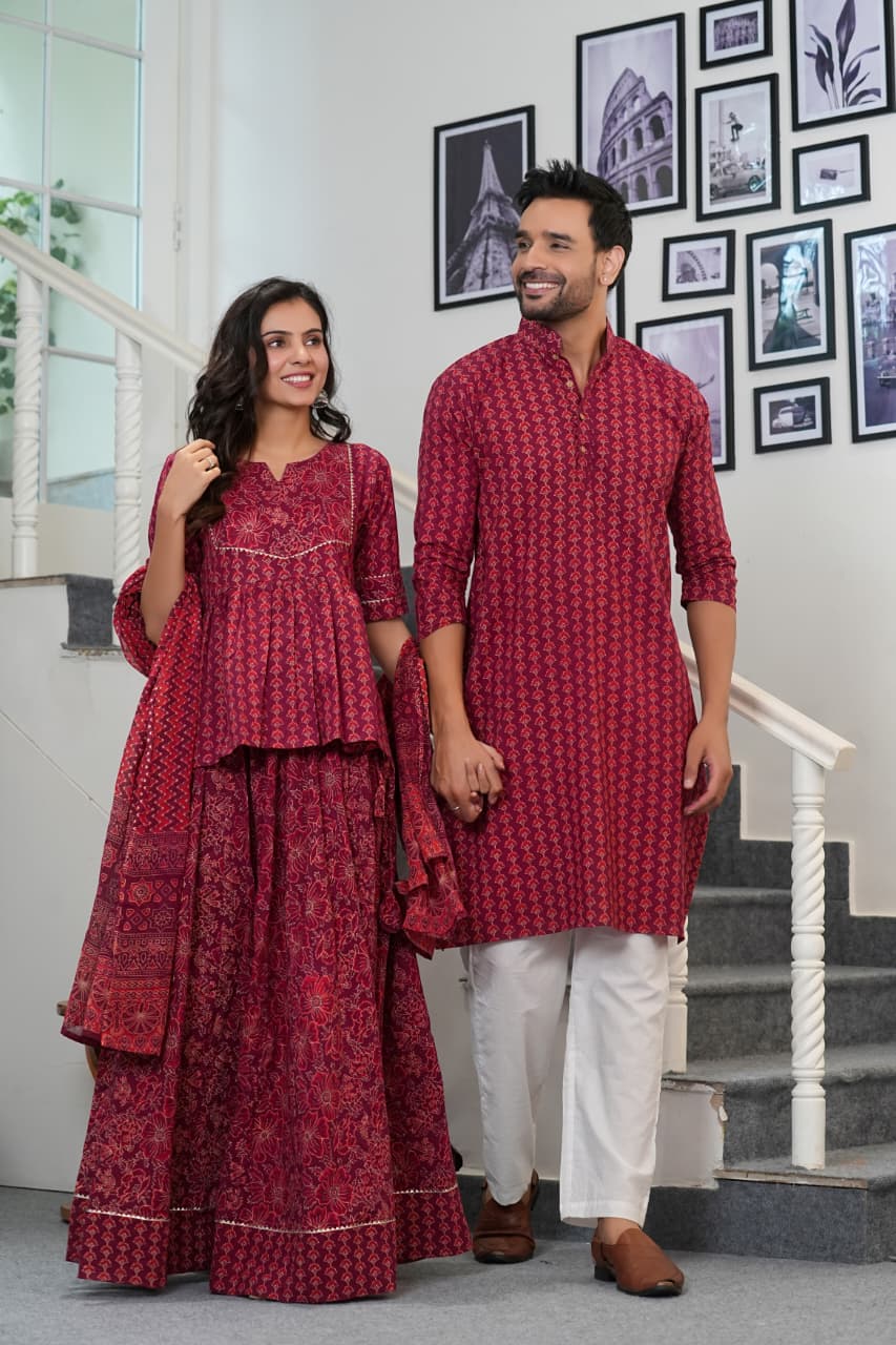 Couple Dress Collection of Lehenga Choli & Gent's Kurta Payzama