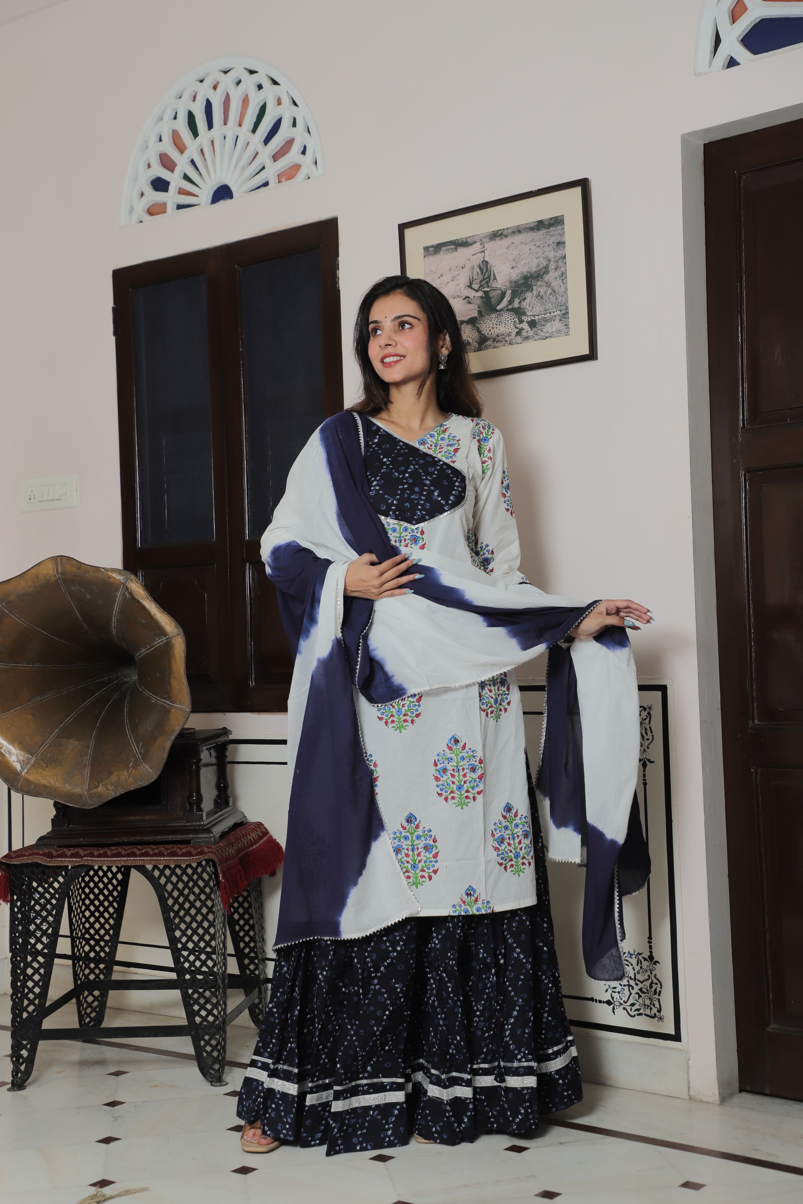 Bagru Hand Block  Printed Collection Designer Long Kurta & Skirt with duppata
