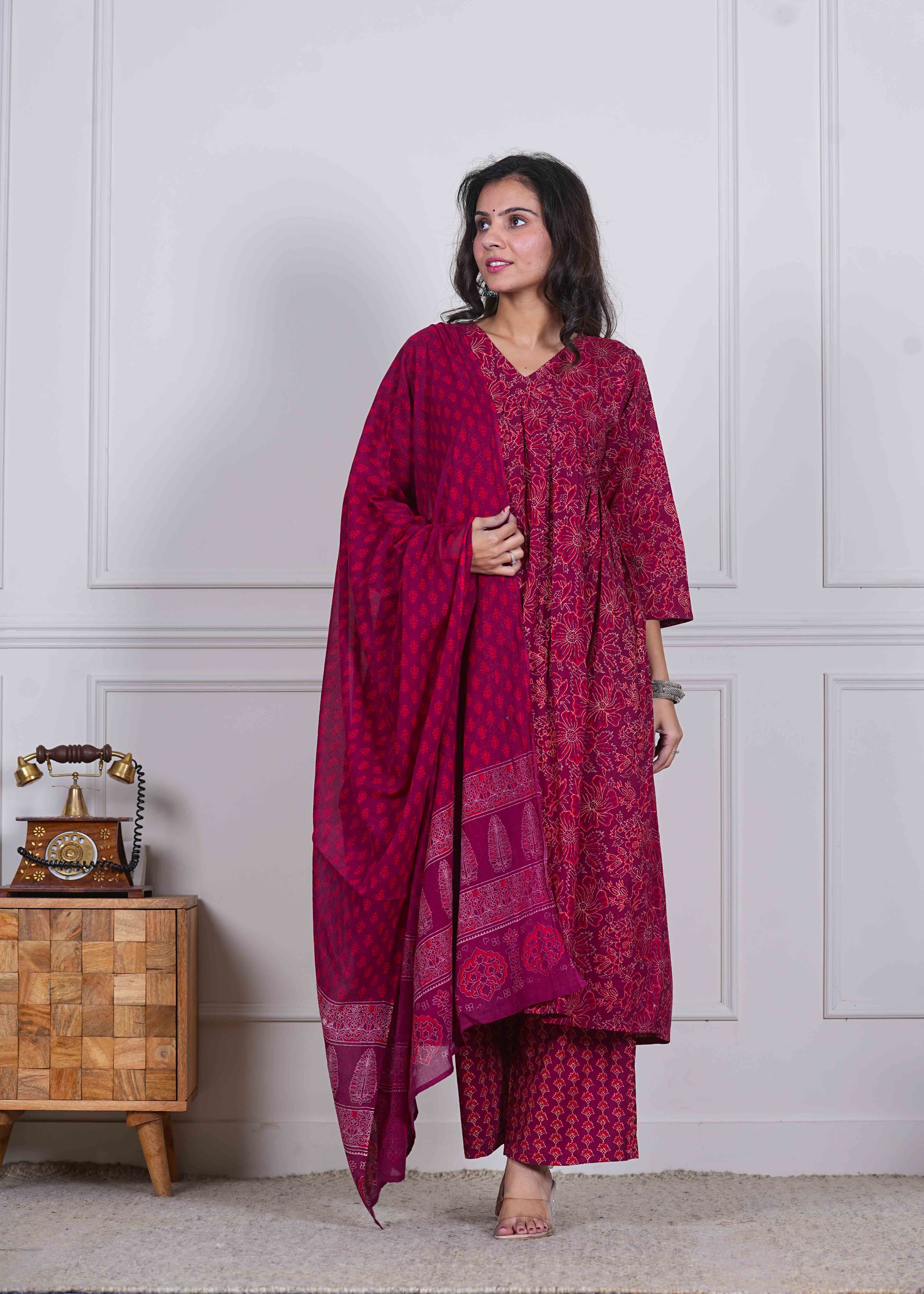 NEW COLLECTION OF  HANDBLOCK PRINTED ANARKALI 3PC SET