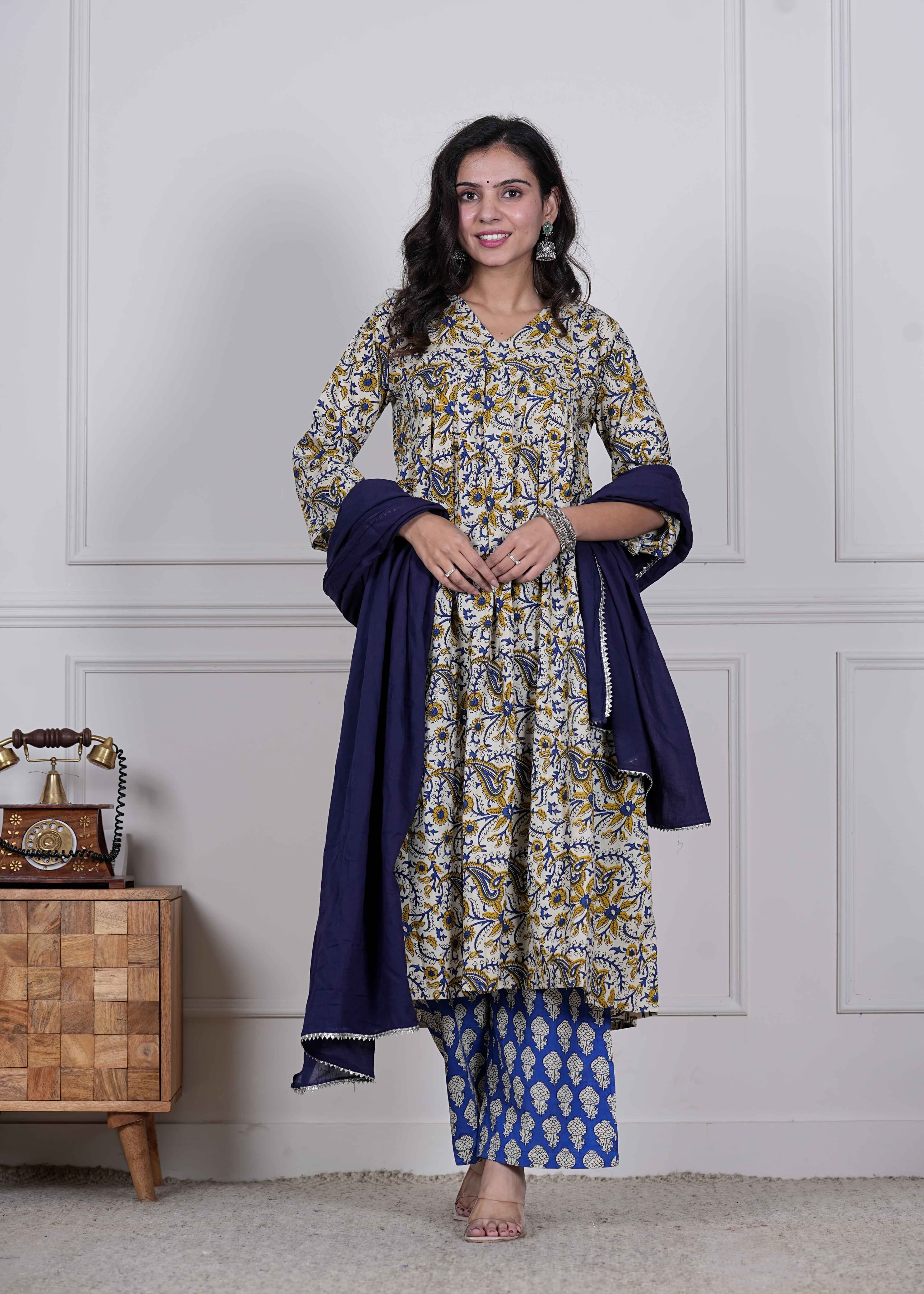 NEW COLLECTION OF  HANDBLOCK PRINTED ANARKALI 3PC SET