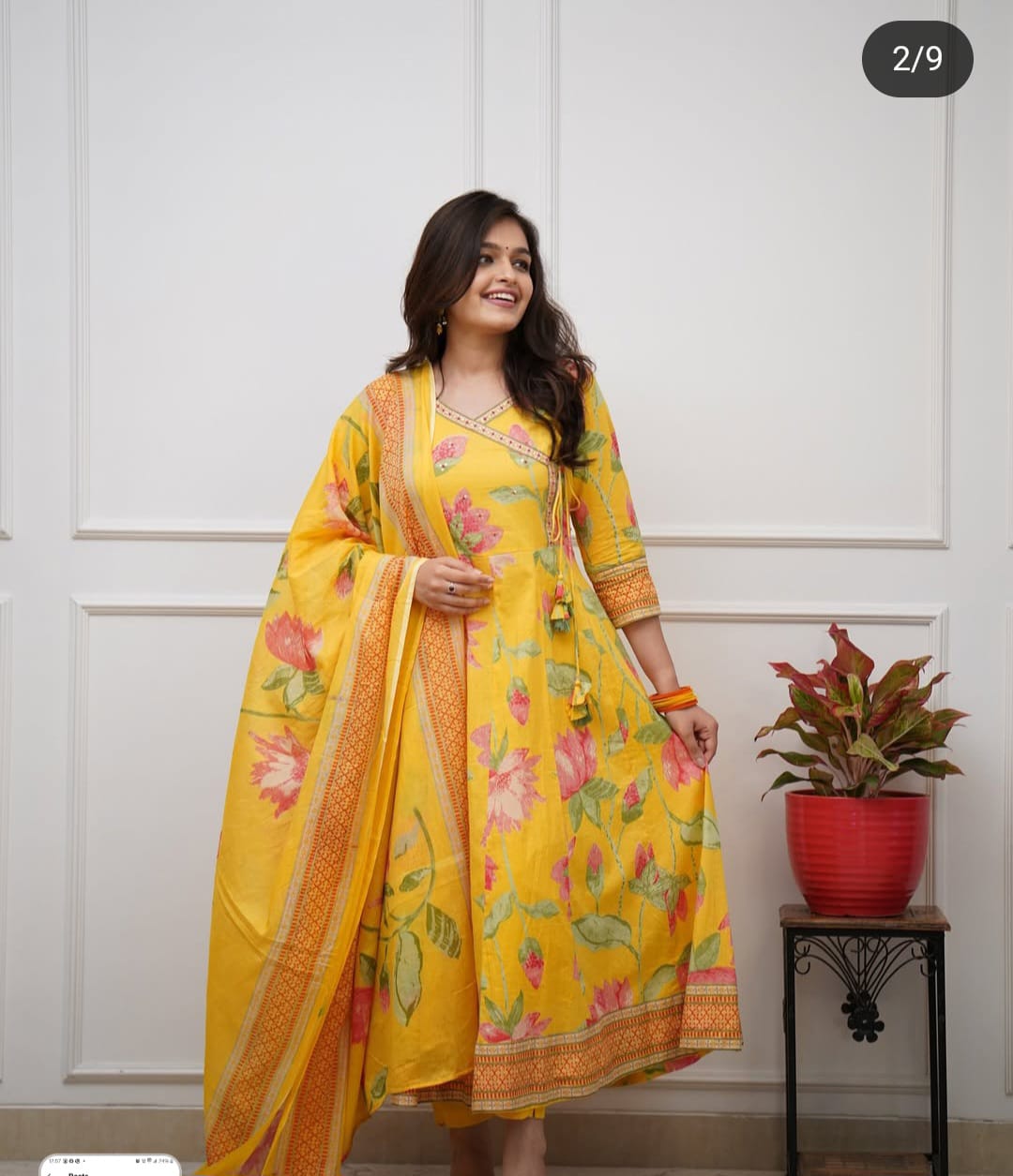 Cotton anarkali kurti pant dupatta sets