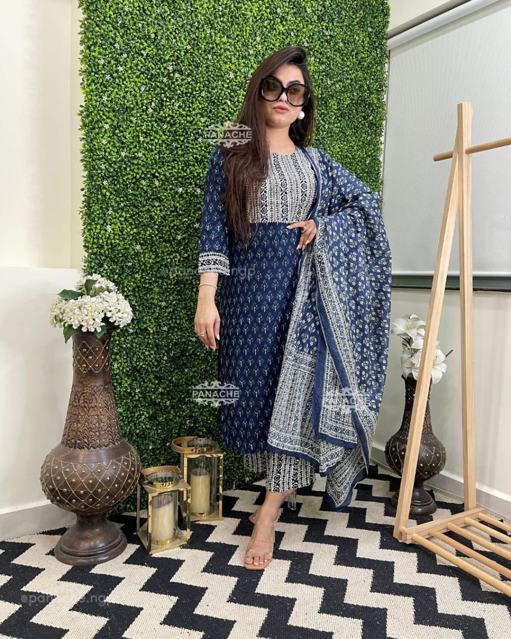 Pure sami cotton  hand block print kurta with emb mirror work on yoke. with printed cotton pant & malmal dupatta.